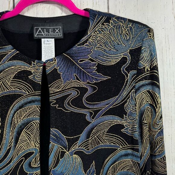 Alex Evenings Womens Metallic Floral Jacket L Elegant Evening Glam Holiday - Picture 3 of 13